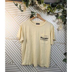 Back Beat Rags Womens Knit Recycled Cotton Distressed Yellow Shirt Top Size Smal